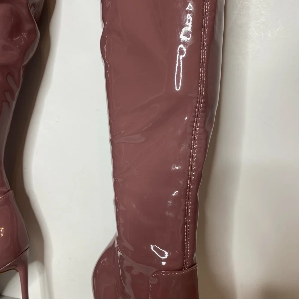 Steve Madden Viktory Pink Patent Faux Leather Over The Knee Boot 7 1/2